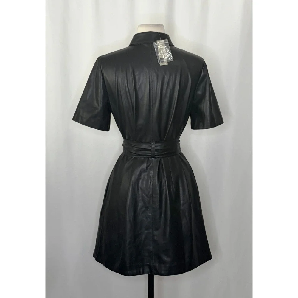 NWT!! J.‎ CREW Solid Black Button Front Faux Leather Dress Belted Vegan Small